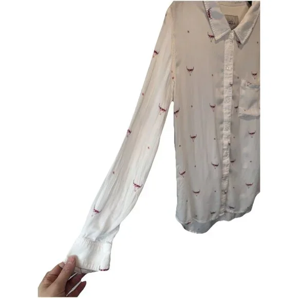 Rails Rosci Indio Bull Skull Long Sleeve Womens Button Down Top S Western Casual - Picture 3 of 10